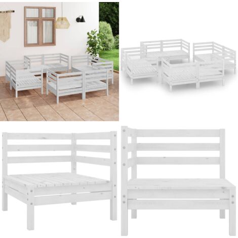 Set Divani da Giardino 8 pz Bianco in Legno Massello di Pino - Salotto da giardino - Divano angolare