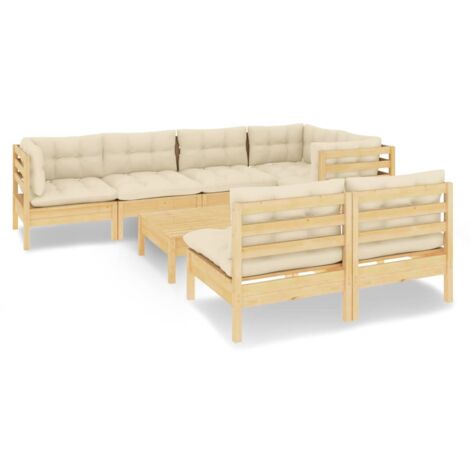 Set Divani da Giardino 8 pz con Cuscini Crema in Massello di Pino vidaXL