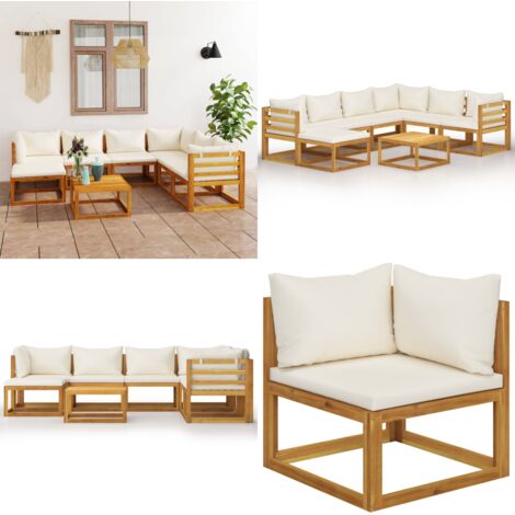 Set Divani da Giardino 8 pz con Cuscini Crema Massello Acacia - Divano in legno - Cuscini da giardino
