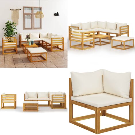 Set Divani da Giardino 8 pz con Cuscini Crema Massello Acacia - Divano in legno - Cuscini da giardino