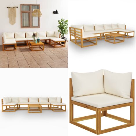 Set Divani da Giardino 8 pz con Cuscini Crema Massello Acacia - Divano in legno - Divano da esterno