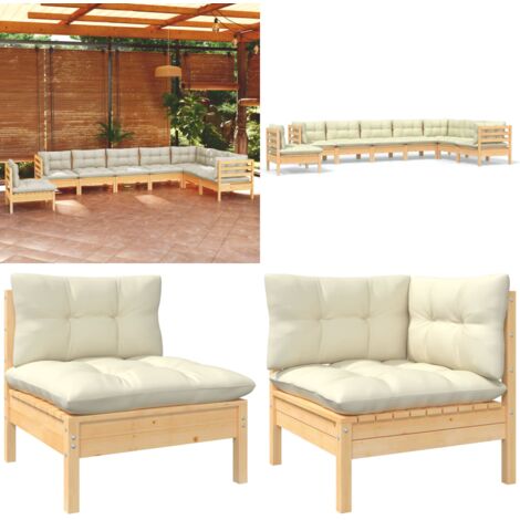 Set Divani da Giardino 8 pz con Cuscini Crema Massello di Pino - Divano angolare - Cuscino da giardino