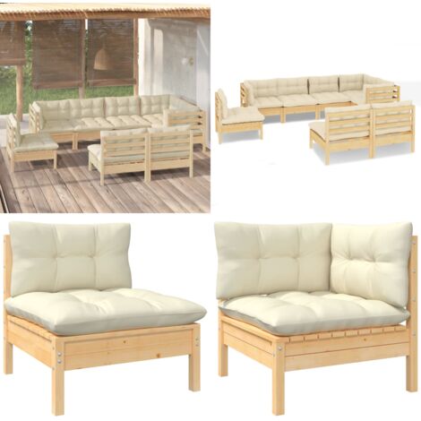 Set Divani da Giardino 8 pz con Cuscini Crema Massello di Pino - Divano angolare - Cuscino da giardino
