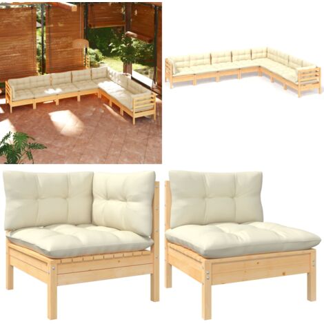 Set Divani da Giardino 8 pz con Cuscini Crema Massello di Pino - Divano angolare - Cuscino da giardino
