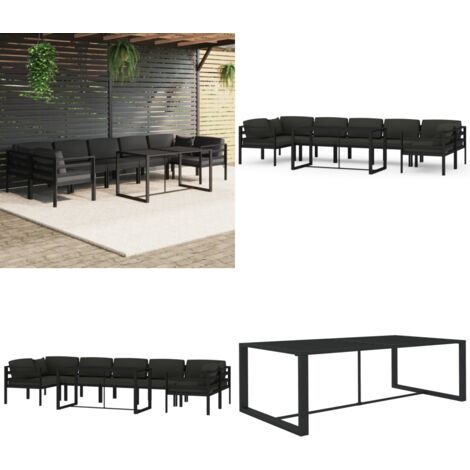Set Divani da Giardino 8 pz con Cuscini in Alluminio Antracite - Alluminio - Cuscini da giardino