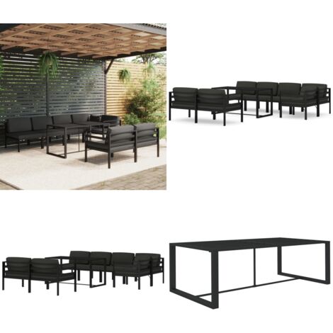 Set Divani da Giardino 8 pz con Cuscini in Alluminio Antracite - Alluminio - Cuscini da giardino
