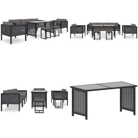 Set Divani da Giardino 8 pz con Cuscini in Polyrattan Antracite - Set da salotto esterno - Polyrattan
