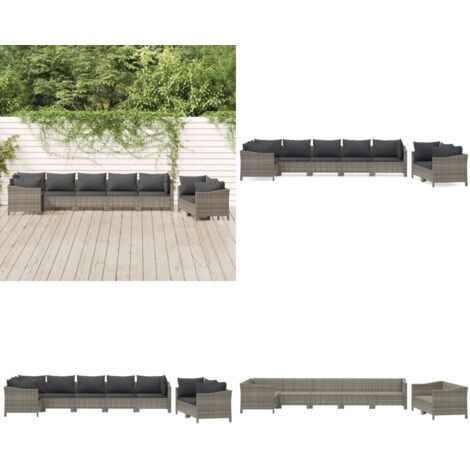 Set Divani da Giardino 8 pz con Cuscini in Polyrattan Grigio - Divano in rattan - Divano in acciaio