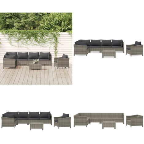 Set Divani da Giardino 8 pz con Cuscini in Polyrattan Grigio - Poltrona da giardino - Cuscino da giardino