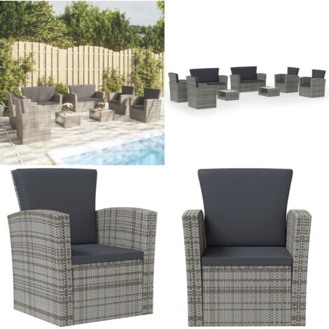 Set Divani da Giardino 8 pz con Cuscini in Polyrattan Grigio - Poltrona da giardino - Set da giardino