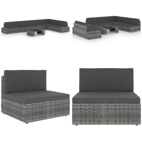 Set Divani da Giardino 8 pz con Cuscini in Polyrattan Grigio - Sedile da giardino - Set da giardino