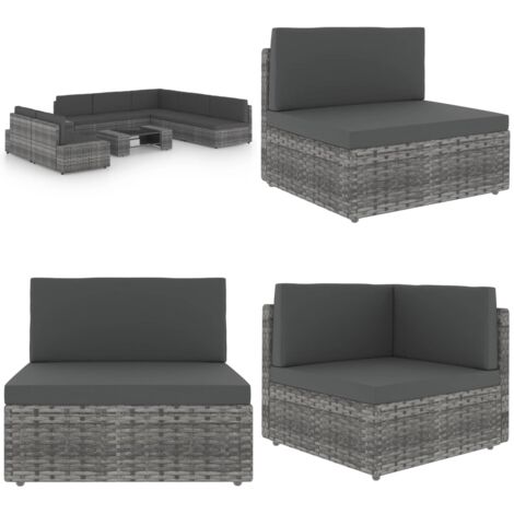 Set Divani da Giardino 8 pz con Cuscini in Polyrattan Grigio - Sedile da giardino - Set da giardino