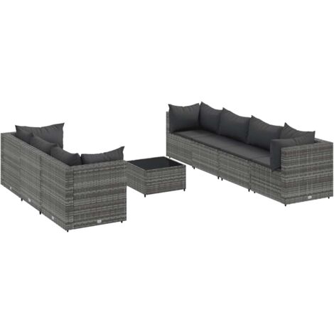 Set Divani da Giardino 8 pz con Cuscini in Polyrattan Grigio vidaXL