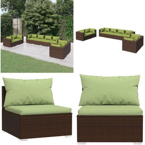 Set Divani da Giardino 8 pz con Cuscini in Polyrattan Marrone - Divano da esterno - Set di divani