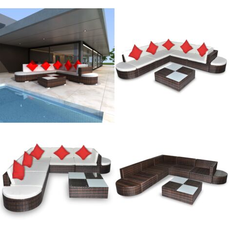 Set Divani da Giardino 8 pz con Cuscini in Polyrattan Marrone - Divano in rattan - Sedie da giardino