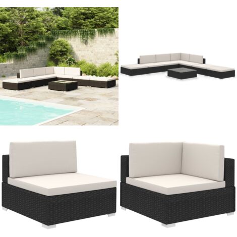 Set Divani da Giardino 8 pz con Cuscini in Polyrattan Nero - Seduta in rattan - Set da giardino