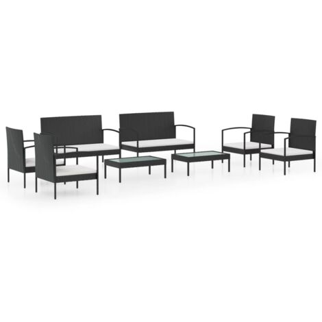 Set Divani da Giardino 8 pz con Cuscini in Polyrattan Nero vidaXL