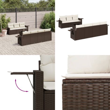 Set Divani da Giardino 8 pz con Cuscini Marrone in Polyrattan - Poltrone da giardino - Tavolo da giardino