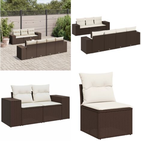 Set Divani da Giardino 8 pz con Cuscini Marrone in Polyrattan - Poltrone da giardino - Tavolo da giardino