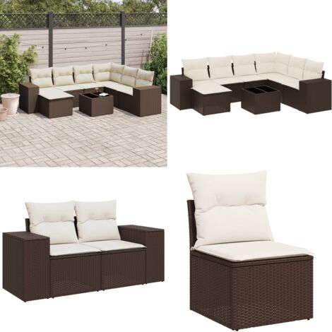 Set Divani da Giardino 8 pz con Cuscini Marrone in Polyrattan - Seduta da esterno - Cuscino da giardino