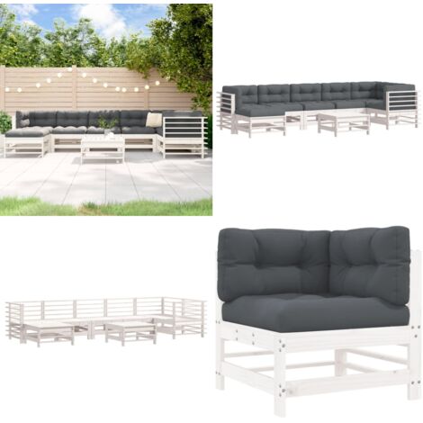 Set Divani da Giardino 8pz con Cuscini in Legno Massello Bianco - Divani in legno - Cuscini in legno