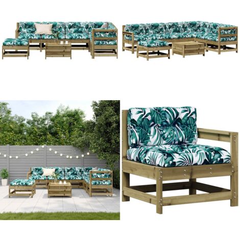 Set Divani da Giardino 8pz con Cuscini Legno Impregnato di Pino - Cuscino da giardino - Mobili da esterno