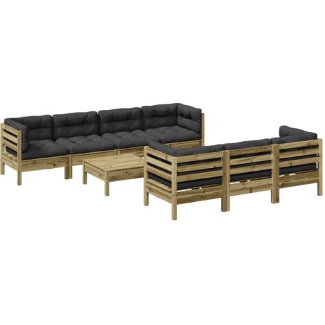 Set Divani da Giardino 8pz con Cuscini Legno Impregnato di Pino vidaXL