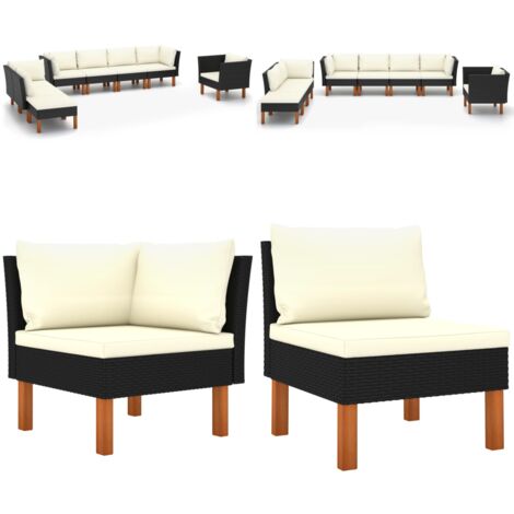 Set Divani da Giardino 8pz Polyrattan Legno di Eucalipto Nero - Poltrona da giardino - Rattan