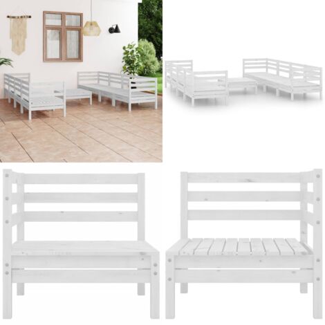 Set Divani da Giardino 9 pz Bianco in Legno Massello di Pino - Divani da giardino - Divano in legno