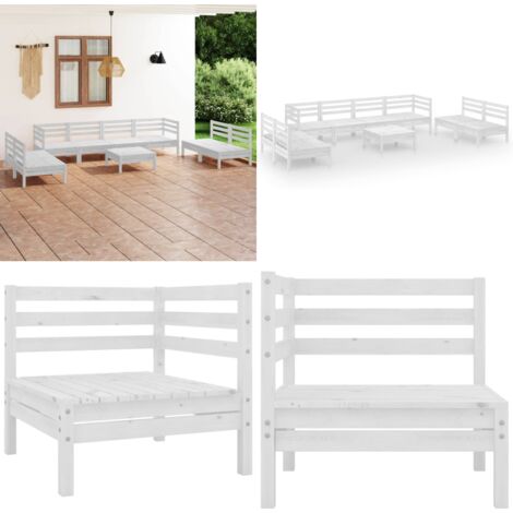 Set Divani da Giardino 9 pz Bianco in Legno Massello di Pino - Salotto da giardino - Divano in legno