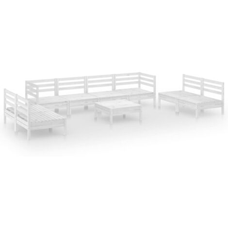 Set Divani da Giardino 9 pz Bianco in Legno Massello di Pino vidaXL