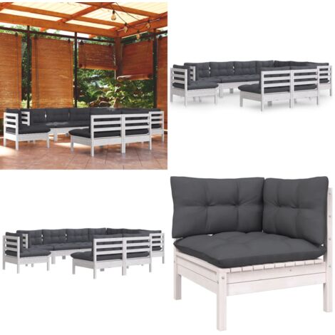 Set Divani da Giardino 9 pz con Cuscini Bianchi Legno di Pino - Divani da esterno - Salotto da giardino