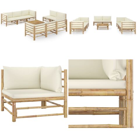 Set Divani da Giardino 9 pz con Cuscini Bianco Crema in Bambù - Set divani da giardino - Divani da esterno