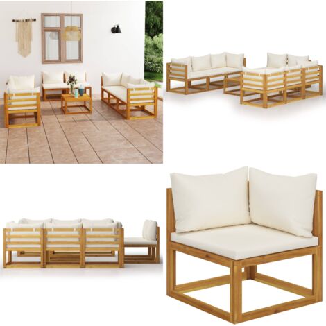 Set Divani da Giardino 9 pz con Cuscini Crema Legno di Acacia - Divano in legno - Cuscini da giardino