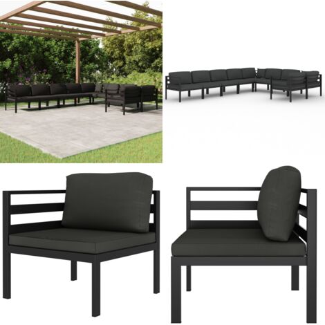 Set Divani da Giardino 9 pz con Cuscini in Alluminio Antracite - Alluminio - Cuscini da seduta