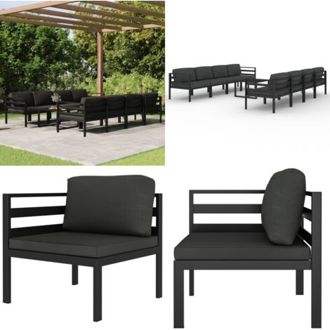 Set Divani da Giardino 9 pz con Cuscini in Alluminio Antracite - Divano in alluminio - Set di divani