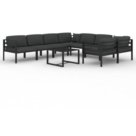 Set Divani da Giardino 9 pz con Cuscini in Alluminio Antracite vidaXL