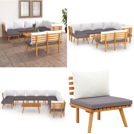 Set Divani da Giardino 9 pz con Cuscini in Massello di Acacia - Divano in legno - Cuscini in legno
