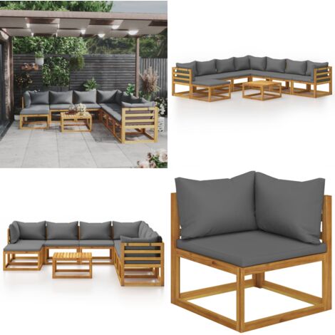 Set Divani da Giardino 9 pz con Cuscini in Massello di Acacia - Divano in legno - Cuscini in tessuto