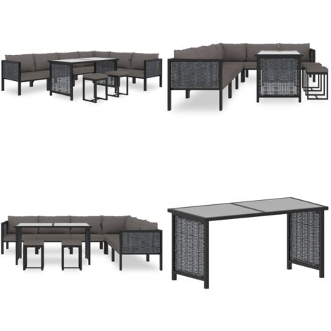Set Divani da Giardino 9 pz con Cuscini in Polyrattan Antracite - Set da salotto esterno - Polyrattan