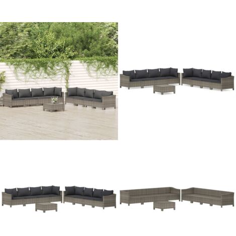 Set Divani da Giardino 9 pz con Cuscini in Polyrattan Grigio - Divano angolare - Divano centrale