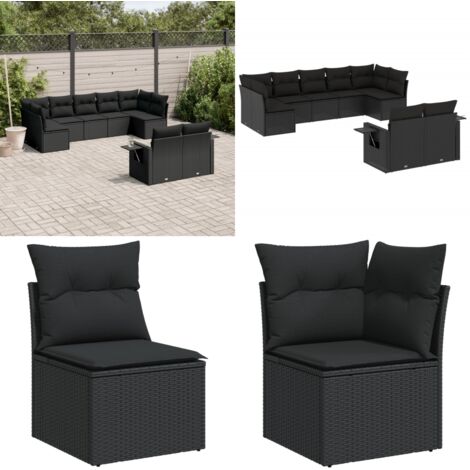 Set Divani da Giardino 9 pz con Cuscini Nero in Polyrattan - Sedute da esterno - Cuscini da seduta