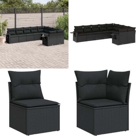 Set Divani da Giardino 9 pz con Cuscini Nero in Polyrattan - Sedute da esterno - Cuscini per seduta