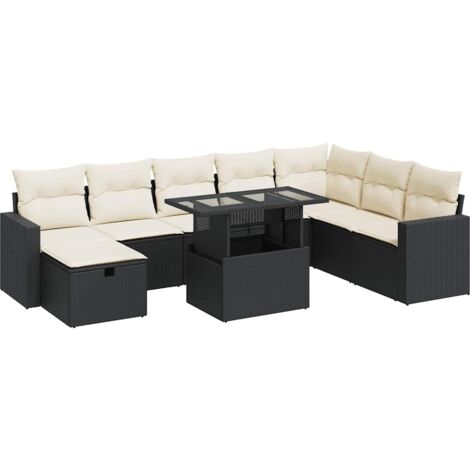 Set Divani da Giardino 9 pz con Cuscini Nero in Polyrattan vidaXL