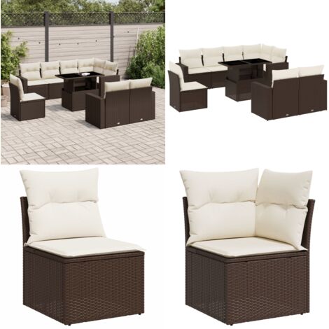 Set Divani da Giardino 9pz con Cuscini Marrone in Polyrattan - Poltrona da giardino - Tavolo da giardino