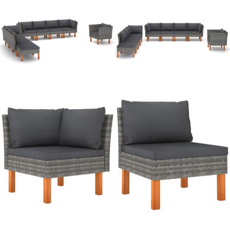 Set Divani da Giardino 9pz Polyrattan Legno di Eucalipto Grigio - Poltrona da giardino - Set di divani