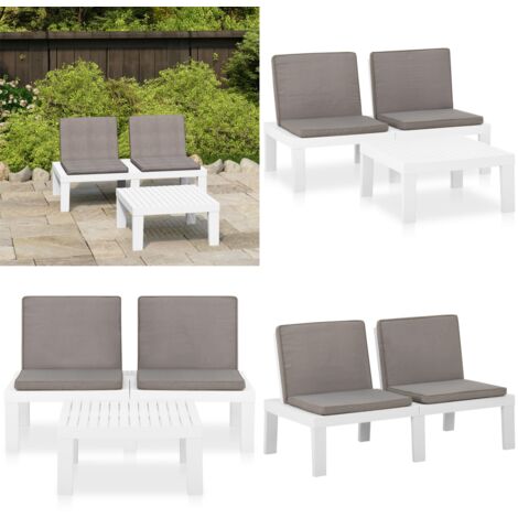 Set Divani da Giardino con Cuscini 2 pz in Plastica Bianco - Divano da giardino - Cuscini da giardino