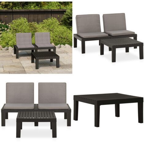 Set Divani da Giardino con Cuscini 2 pz in Plastica Grigio - Seduta da giardino - Tavolo da giardino
