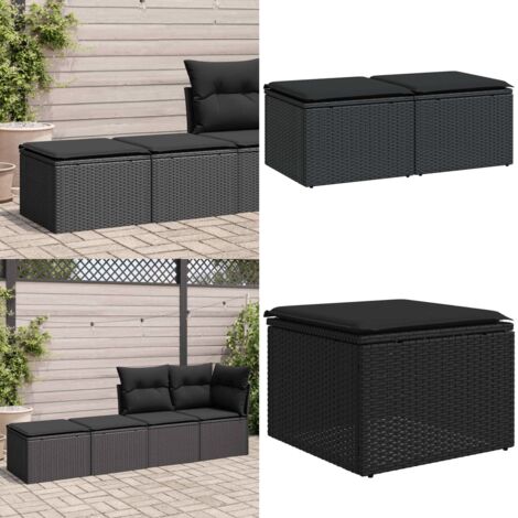 Set Divani da Giardino con Cuscini 2 pz Nero Polyrattan Acacia - Cuscino da giardino - Sgabello da giardino