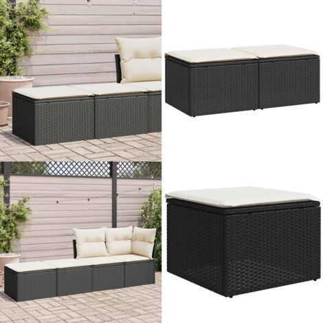 Set Divani da Giardino con Cuscini 2 pz Nero Polyrattan Acacia - Cuscino da giardino - Sgabello da giardino